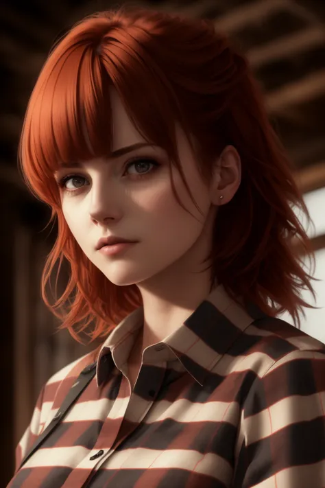 (a young woman , Flannel Shirt, red head, (CUT IN), Point Of View, Cream ) raw, hdr,8k, 8k textures, detail, hight detailed skin texture, epic details, high sharpness,