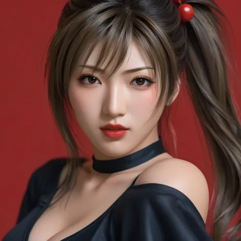 Hyperrealistic art of <lora:Mai Shiranui:1> Mai Shiranui
a hot woman with red lipstick in a black dress posing for a picture Hyperrealism Style, Extremely high-resolution details, photographic, realism pushed to extreme, fine texture, incredibly lifelike