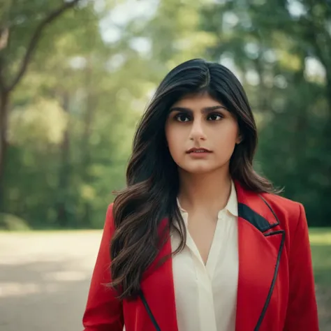 cinematic film still of Perfect Detailed
 <lora:Mia Khalifa-000001:1> Mia Khalifa
a woman with long hair and a red jacket cinematic vintage film style, shallow depth of field, vignette, highly detailed, high budget, bokeh, cinemascope, moody, epic, gorgeou...
