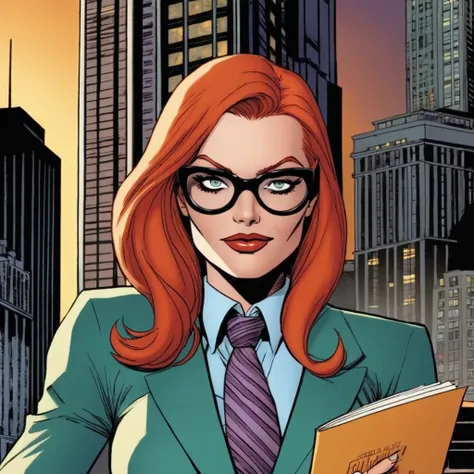 comic book art of <lora:Barbara Gordon:1.2>
Barbara Gordon a woman with glasses and a tie In Gotham City, comic art, graphic novel illustration