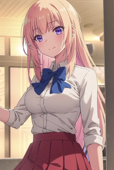 honamiichinose, <lora:honami ichinose s2-lora-nochekaiser:1>,
honami ichinose, long hair, blonde hair, (purple eyes:1.1), hair between eyes, smile,
BREAK skirt, bow, school uniform, pleated skirt, bowtie, blue bow, red skirt, collared shirt, white shirt, s...