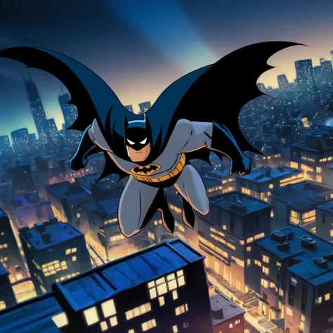anime artwork of <lora:Batman:1.4>
Batman a batman flying over a city at night In Gotham City Universe, anime style, key visual, vibrant, studio anime, highly detailed