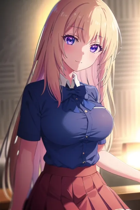 honamiichinose, <lora:honami ichinose s2-lora-nochekaiser:1>,
honami ichinose, long hair, blonde hair, (purple eyes:1.1), hair between eyes, smile,
BREAK skirt, bow, school uniform, pleated skirt, bowtie, blue bow, red skirt, collared shirt, white shirt, s...