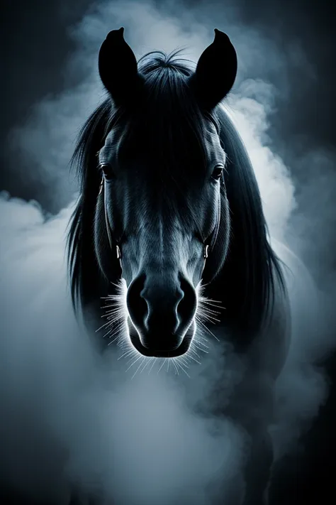 portrait of a black transparent ghost horse, glowing skull, covered in smoke, high contrast horror lut
<lora:detail slider v2 by...