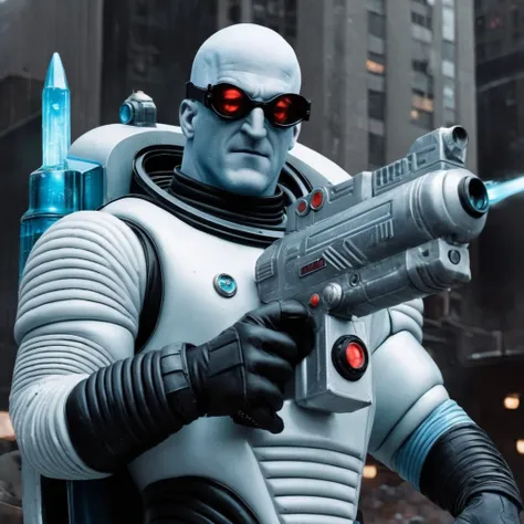 Hyperrealistic art of <lora:Mr. Freeze:1.2>
Mr. Freeze a man in a space suit holding an ice gun In Gotham City, Extremely high-resolution details, photographic, realism pushed to extreme, fine texture, incredibly lifelike