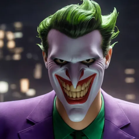 Hyperrealistic art of <lora:Joker:1.5>
The Joker in manga style with a purple suit and tie in Gotham city universe, Extremely high-resolution details, photographic, realism pushed to extreme, fine texture, incredibly lifelike