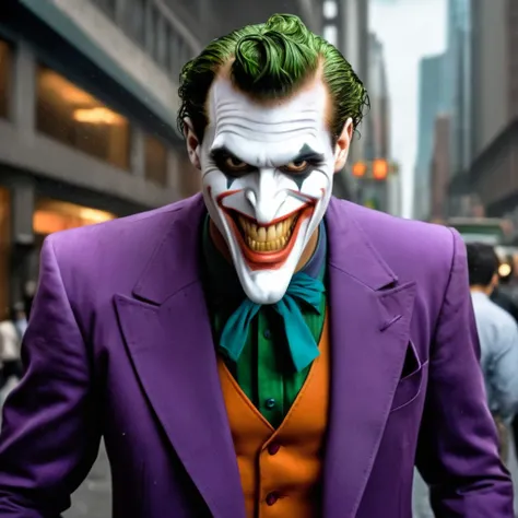 Hyperrealistic art of <lora:Joker:1.5>
The Joker a naked man in manga style with a purple suit and tie in Gotham city universe, Extremely high-resolution details, photographic, realism pushed to extreme, fine texture, incredibly lifelike