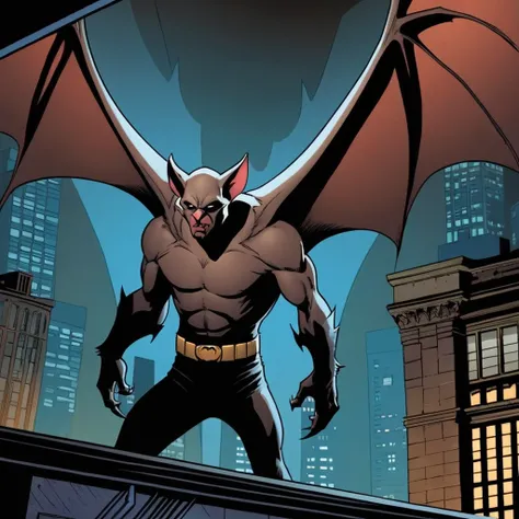 comic book art of <lora:Man-Bat:1.2>
Man-Bat a creature is standing in a dark room in Gotham city universe, comic art, graphic novel illustration