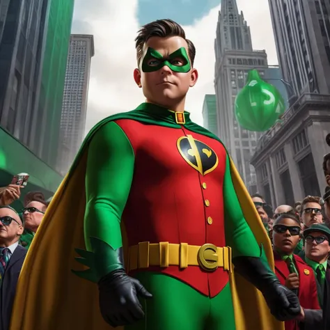 Hyperrealistic art of <lora:Robin:1.2>
Robin a cartoon of a man in a red and green costume in Gotham city universe, Extremely high-resolution details, photographic, realism pushed to extreme, fine texture, incredibly lifelike