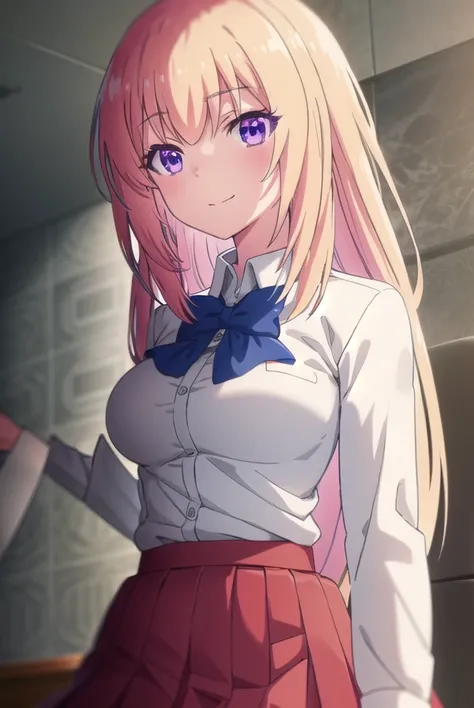 honamiichinose, <lora:honami ichinose s2-lora-nochekaiser:1>,
honami ichinose, long hair, blonde hair, (purple eyes:1.1), hair between eyes, smile,
BREAK skirt, bow, school uniform, pleated skirt, bowtie, blue bow, red skirt, collared shirt, white shirt, s...