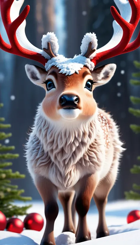 A cute fluffy raging reindeer, outside, nature, detailed piercing eyes, scenery, detailed background, masterpiece, best quality, high quality, absurdres, red theme, xmas <lora:xmas_xl_v1:1>