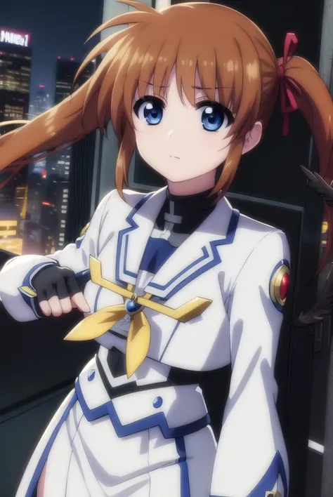 nanohatakamachi, <lora:nanoha takamachi movie2-lora-nochekaiser:1>,
nanoha takamachi, takamachi nanoha, brown hair, twintails, blue eyes,
BREAK gloves, long sleeves, wings, fingerless gloves, magical girl, winged footwear,
BREAK outdoors, city, night, starry sky,
BREAK looking at viewer, (cowboy shot:1.5),
BREAK <lyco:GoodHands-beta2:1>, (masterpiece:1.2), best quality, high resolution, unity 8k wallpaper, (illustration:0.8), (beautiful detailed eyes:1.6), extremely detailed face, perfect lighting, extremely detailed CG, (perfect hands, perfect anatomy),