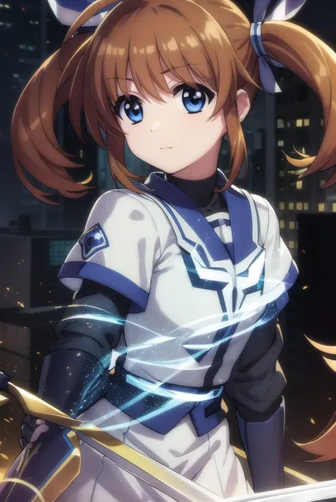 nanohatakamachi, <lora:nanoha takamachi movie2-lora-nochekaiser:1>,
nanoha takamachi, takamachi nanoha, brown hair, twintails, blue eyes,
BREAK gloves, long sleeves, wings, fingerless gloves, magical girl, winged footwear,
BREAK outdoors, city, night, star...