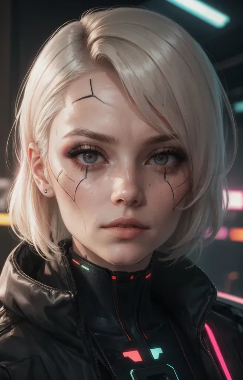 cyber_mark, facial mark, cyborg, 1girl, solo, closed mouth, lips, makeup, portrait, nose, cyborg, <lora:cyber_mark-07:0.8> <lora:LowRA:0.3> <lora:epi_noiseoffset2:1>, (cyberpunk style:1.3), dark lighting, (chromatic aberration:1.3), (Random:1.3), blowout h...