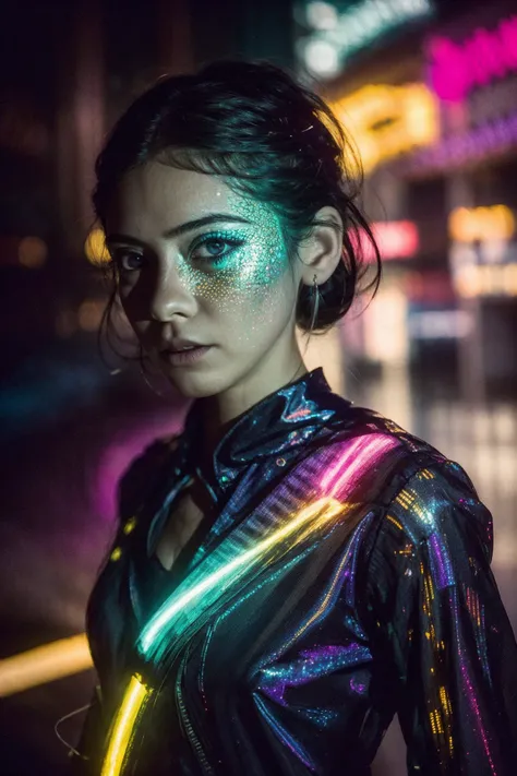 dark cinematic photograph, slow shutter photography portrait, lightstreaks, double exposure, smoke, haze, neon vibe, Holographic poltergeists, chaotically harmonious & whimsically gravitas, sublimely ridiculous and disconcertingly serene, neon colors yello...