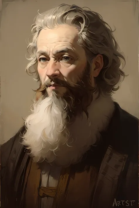 (oil painting,in Rembrandt style),(medieval portrait:1.2),oil painting with brushstrokes,masterpiece, best quality, detailed ,portrait,Portrait of a man with a large beard, extremely detailed, hatching, hyper-realistic, aquatint, realism, trending on Art...