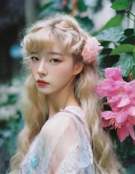 <lora:neg4all_bdsqlsz_xl_v7:1>,
a mesmerizing girl,adorned with long,curly light blond hair,delicately holding a vibrant flower....