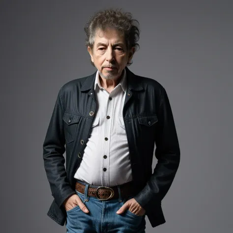 photograph of bob dylan on a Fujifilm XT3, intricately detailed, hands on hips 