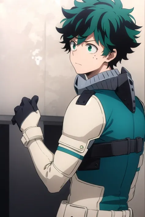 izukumidoriya, <lora:izuku midoriya s3-lora-nochekaiser:1>,
izuku midoriya, midoriya izuku, short hair, (green eyes:1.3), male focus, green hair, messy hair, freckles,
BREAK gloves, belt, white gloves, bodysuit, mask, green bodysuit,
BREAK outdoors,
BREAK ...