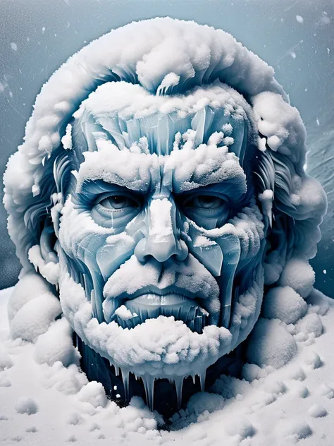 jack nicholson from the shinging in ral-gracial, dead frozen face, frozen in snow, head sticking out of snow, dead eyes, dead man, closed eyes <lora:ral-glacial-sdxl:1>