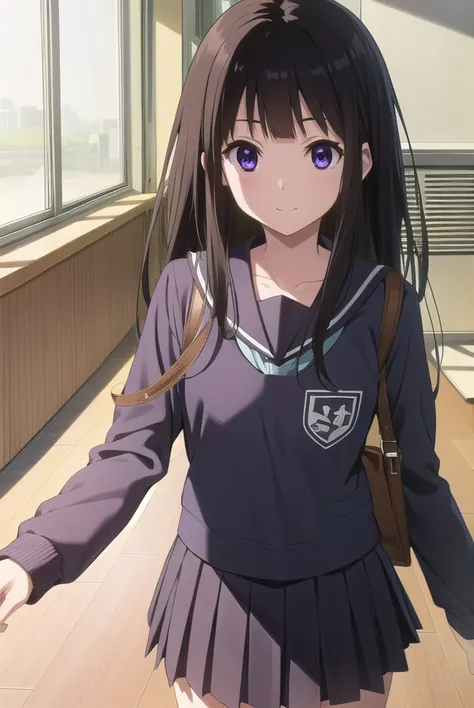 eruchitanda, <lora:eru chitanda s1-lora-nochekaiser:1>,
eru chitanda, long hair, black hair, bangs, blunt bangs, (purple eyes:1.1), sidelocks, smile,
BREAK skirt, school uniform, serafuku, kamiyama high school uniform (hyouka), black skirt, long sleeves, b...