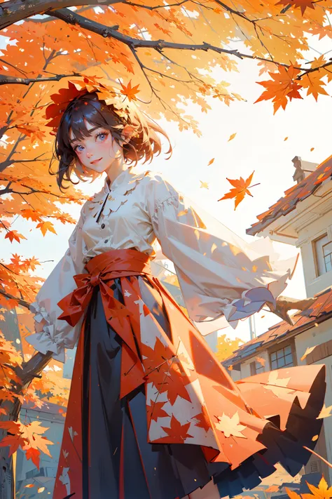((best quality, masterpiece, absurbres, super-resolution)), detailed scenery, bursting sun ray, autumn season, maple leaves