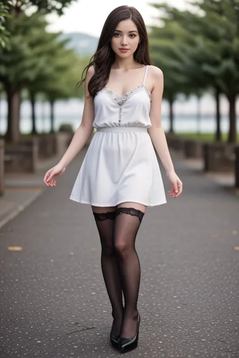 1 girl, detailed, beautiful, cute, full body shot, scenic view, professional photo
<lora:Nightgown By Stable Yogi:0.8> olive nightgown, miniskirt, thighhighs, high heels