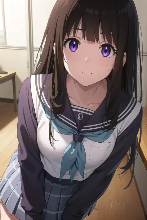 eruchitanda, <lora:eru chitanda s1-lora-nochekaiser:1>,
eru chitanda, long hair, black hair, bangs, blunt bangs, (purple eyes:1.1), sidelocks, smile,
BREAK skirt, school uniform, serafuku, kamiyama high school uniform (hyouka), black skirt, long sleeves, b...