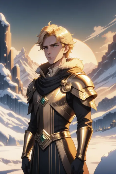 fantasy art deco, cinematic color grading, anime style, <lora:EnvySendNoodzXL01:0>1boy, man, ruggedly handsome, golden hour, scenery, in a Carbon Dioxide Snowfields<lora:EnvyFantasyArtDecoXL01:0.75>