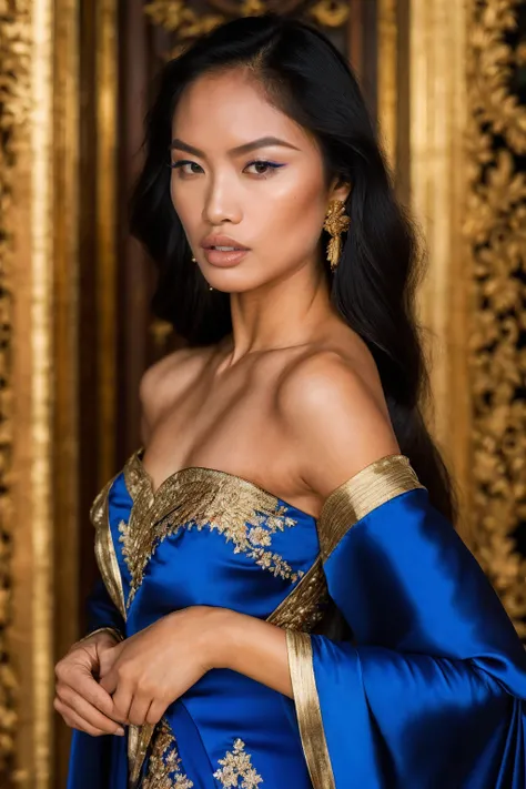 ((Masterpiece, best quality,edgQuality,photorealistic, hyper realistic)),
edgPinay_woman,edgPinay_face,edgPinay_body, 
 <lora:edgPinayDollLikeness:0.8>
(wearing Haute_Couture,edgHC_dress), edgEF, a woman in a blue dress with golden embroidery,wearing edgEF...