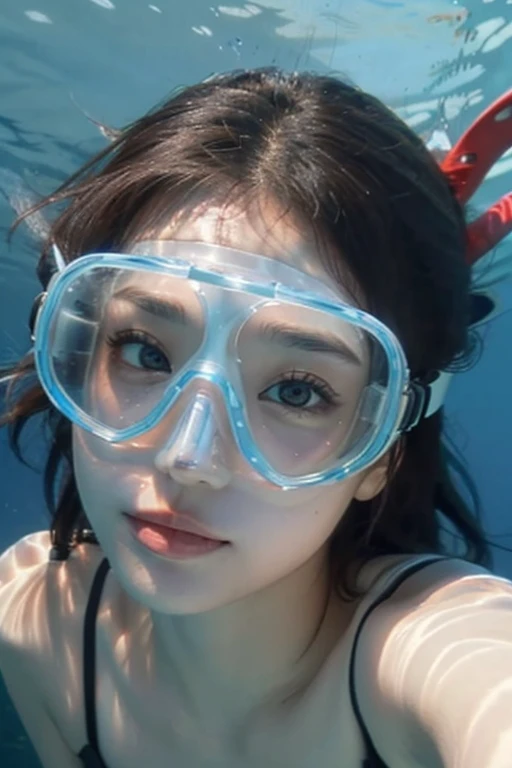 swimming,(insanely detailed, beautiful detailed face,beautiful detailed eyes, masterpiece, best quality),large breasts,<lora:snorkel:0.8>,snorkel,wearing snorkel, underwater