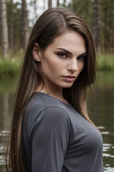 portrait of S260_SydneyCole,a beautiful woman,in a (swamp:1.1),wearing a (long-sleeve t-shirt:1.1),(wet-hair),(4k, RAW photo, best quality, depth of field, ultra high res:1.1),(absurdres, intricate, photorealistic, masterpiece, ultra-detailed:1.2),