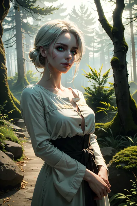((ultra detailed, masterpiece, best quality))
<lora:W3Ciri:0.8>
W3Ciri, 1girl, solo, white hair, green eyes, scar on face, Deep in a mystical forest, surrounded by ancient ruins, wearing an ethereal, flowing gown, with arms folded