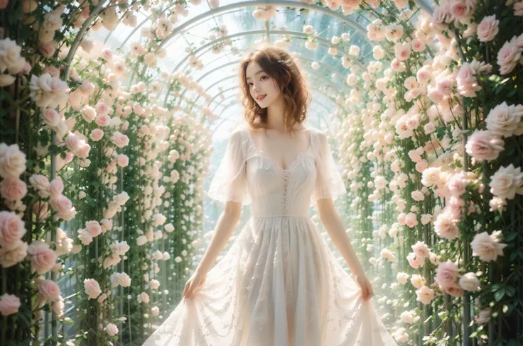 photography,(a holy and beautiful girl:1.2),(wife:1.3),(goddess:1.2),(wearing a white wedding dress:1.2),(dance:1.3),(elegant:1.1),(sheer texture:1.1),(pygal:1.2),(cleavage:1.1),(bustle:1.1),(headdress:1.1),marry,happiness,
<lora:Flower Tunnel_202312010052...