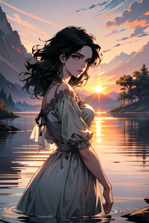 ((ultra detailed, masterpiece, best quality))
<lora:W3Yennefer:0.8>
W3Yennefer, 1girl, solo, purple eyes, dress, By a serene lake at dawn, tranquil reflection pose, the first light of sunrise creating a serene and ethereal glow