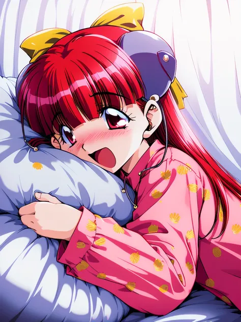 <lora:RISE_Nanako:1>Nanako, 1girl, solo, pink_pajamas, red eyes, bed, animal print, lying, blush, pillow, open mouth, happy,
masterpiece, high quality, very_high_resolution, large_filesize, full color,