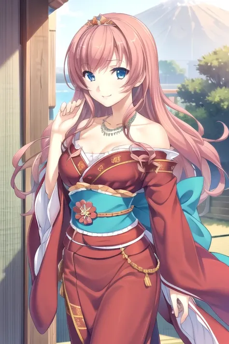 (((pixel-perfect, detail-perfect))), solo, 1girl,   <lora:sara-kamidere:0.7>, sara himeji, kimono, japanese clothes, sash, tiara, necklace, collarbone, off-shoulders, looking at viewer, smile