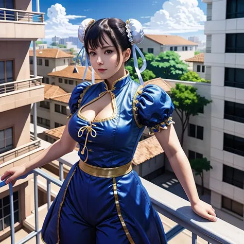 anime artwork of  <lora:Chun-Li SD1.5:1.2>
Chun-Li a woman in a blue outfit is standing on a balcony, anime style, key visual, vibrant, studio anime,  highly detailed