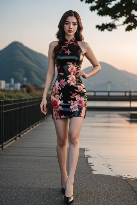 1girl, beautiful, detailed, realistic, masterpiece, looking at viewer, hour glass body, scenic view, full body shot
<lora:Latex_Cheongsam_By_Stable_Yogi:0.8>black latex floral chenongsam