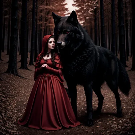 Hyperrealistic art of  <lora:Little Red Riding Hood SD1.5:1.2>
Little Red Riding Hood a woman in a red dress is being loved by a large black wolf, Extremely high-resolution details, photographic, realism pushed to extreme, fine texture, incredibly lifelike