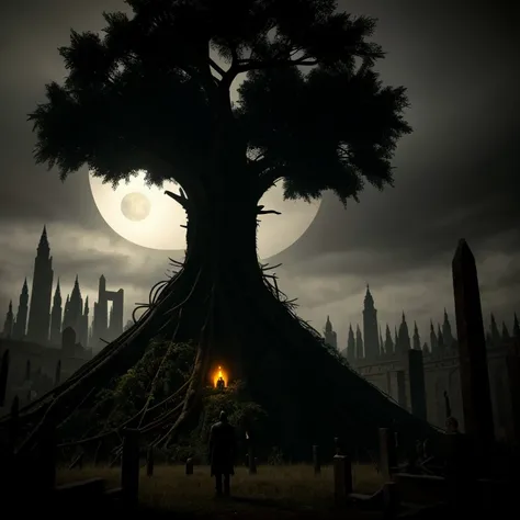 Horror-themed, <lora:carcosa city style SD1.5:1.2>
In an ancient and mysterious city a skull with horns and a tree in the background carcosa city style, Eerie, unsettling, dark, spooky, suspenseful, grim, highly detailed