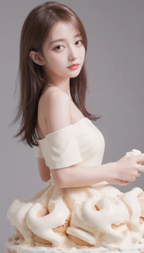 <lora:xl-shanbailing-1219cream-000010:0.8>,bailing_cream,A girl made of ice cream,(1girl:1.1),formal_dress,