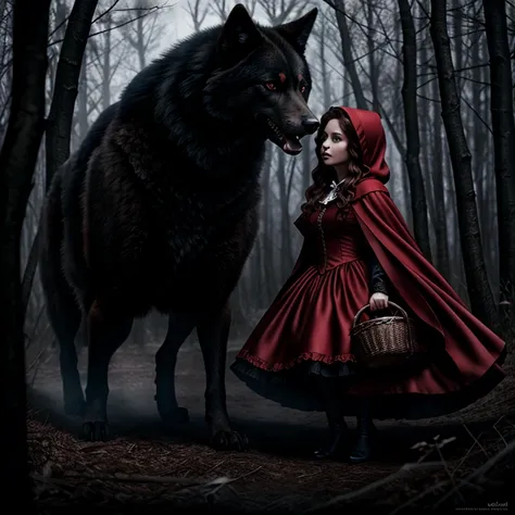 Hyperrealistic art of  <lora:Little Red Riding Hood SD1.5:1.2>
Little Red Riding Hood a woman in a red dress is being attacked by a large black wolf, Extremely high-resolution details, photographic, realism pushed to extreme, fine texture, incredibly lifel...