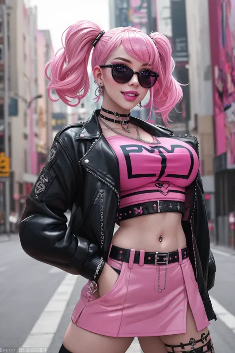 ((Masterpiece, best quality,edgQuality)),glossy,bimbo,
smiling,excited,
edgPastelGoth, a woman with pink hair and fishnets posing for a picture,leather jacket,sunglasses,skirt ,wearing edgPastelGoth
<lora:edgPastelGothFashionv1:0.8>