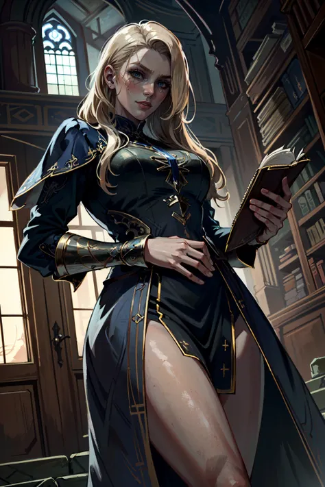 ((ultra detailed, masterpiece, best quality))
 <lora:BGDameAylin:0.9>
BGDameAylin, 1girl, solo, long hair, blonde hair, cracked skin, inside a mystical library with floating books, unraveling ancient scrolls and secrets