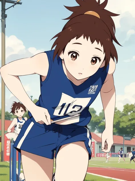 <lora:sakuraimiyuri:0.8> Yoshioka Haru, 1girl, soro,  ponytail, brown eyes, brown hair,  
athletic bloomers, darkblue bloomers,ãtrack and field,
masterpiece, high quality, very_high_resolution, large_filesize, full color,