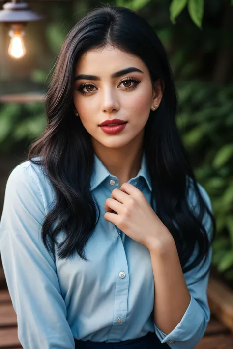 photo of (EPC4r04zm1:0.99), closeup portrait, perfect hair, (modern photo, coral Button-up shirt ), 24mm, (analog, cinematic, film grain:1.3), ((clinics, lapis lazuli,rubber flooring,wood shingles or shake roof, oil lamps,bioluminescent organisms, cove lig...