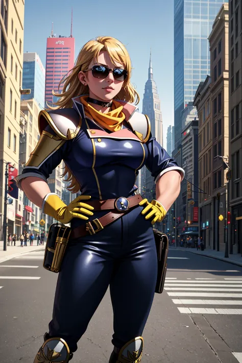 ((Masterpiece, best quality,edgQuality)),
edgcfalcon, city background, full body, hand on hip,
blonde Nadia with Sunglasses and a choker
,wearing edgcfalcon,helmet,shoulder armor,scarf,elbow gloves
<lora:edgCaptainFalcon:0.8>
<lora:Ultimate_Nadia:0.5>