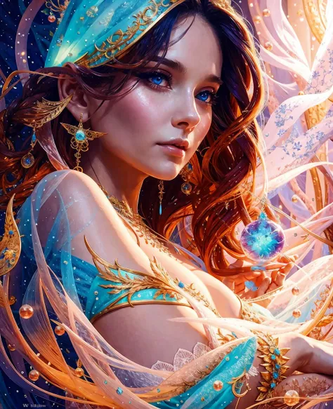 -- concept art liquid magical fantasy art, cover art, dreamy . digital artwork, highly detail ,magnificent, celestial, ethereal, illustration, disheveled hair, detailed eyes, perfect composition, moist skin, intricate details, earrings, by wlop