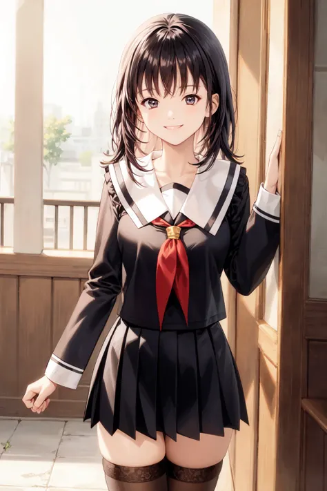 <lora:IS_ComicStyle-000020:0.6:lbw=outall>black hair,
serafuku, neck ribbon, pleated skirt, thighhighs, 
smile,, (best quality:1.3),1girl,<lora:GoodHands-beta2:1>,